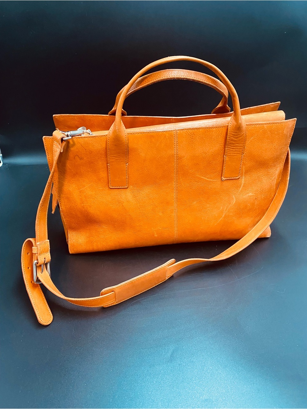 Structured Leather Shoulder Bag in Orange